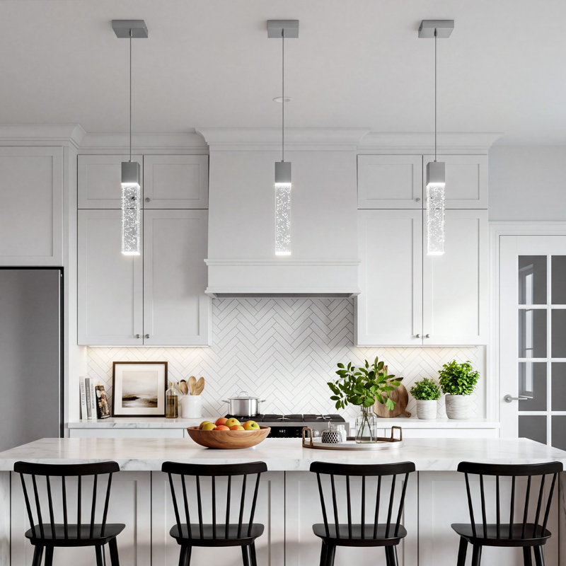 Lustre colonne en cristal, Nickel brossé, 1 lumières