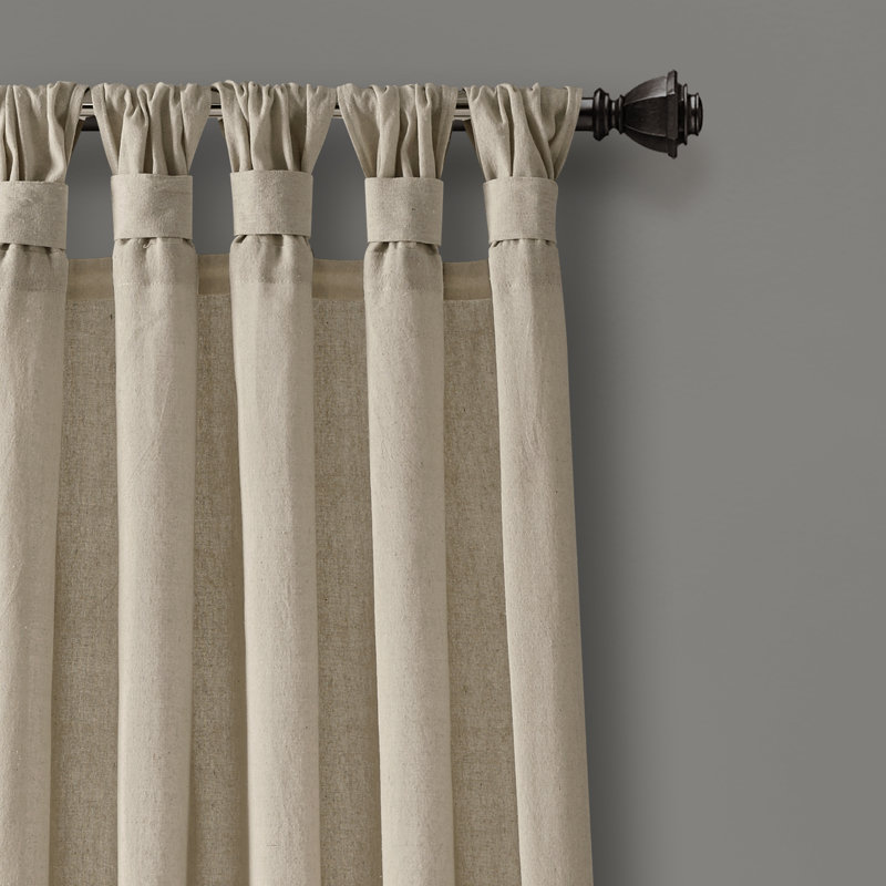 Dark Linen Burlap Knotted Tab Top Light-Filtering Curtain Panels, 84" x 45"