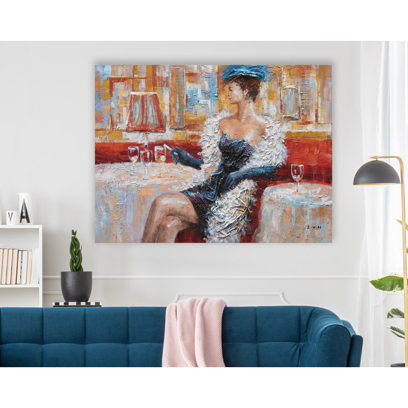 Dame élégante - peinture sur toile tendue, H 36 po x l 48 po x P 1,5 po