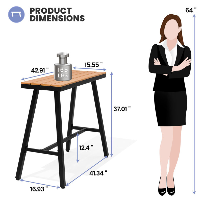 Table de bar d'extérieur en métal 37,01 "de haut, Brun, H 37,01 po x l 15,55 po x P 42,91 po