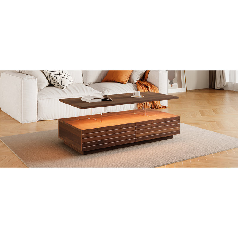 Table rectangulaire moderne en noyer avec lumières à DEL à intensité variable et 2 tiroirs de rangement spacieux 47,2 po café multicolore