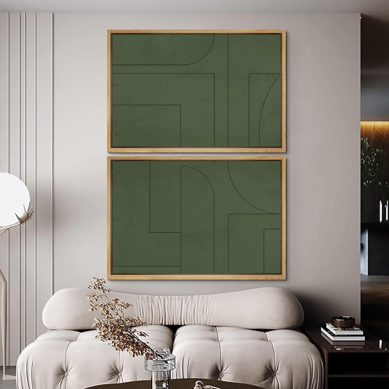 «Emerald Green Mid-Century Modern Polygon», 2 pièces sur toile, Naturel, H 16 po x l 24 po