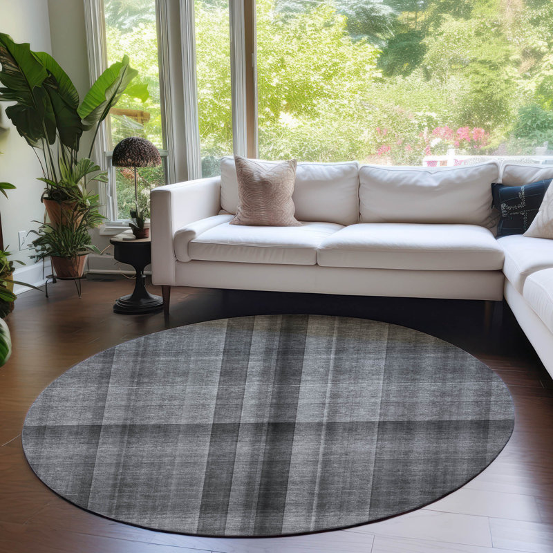 Altair Washable Plaid Indoor / Outdoor Rug, Round 8'