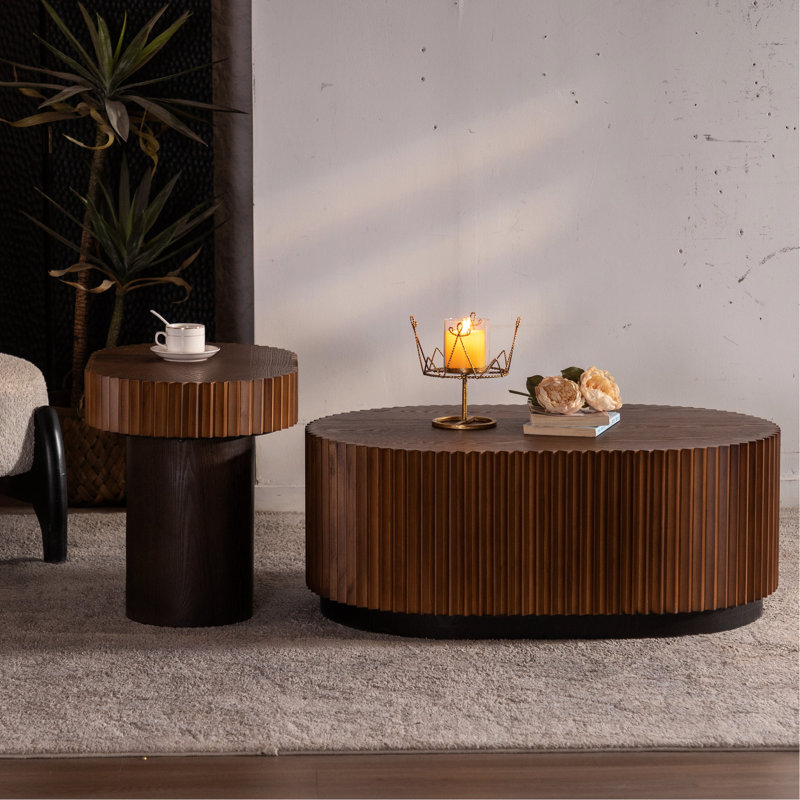 Table basse moderne gigogne de 2 personnes avec bord en relief fait à la main, idéale pour le salon comme table d'appoint ou de chevet, en bois massif massif +, processus d'installation simple et polyvalent