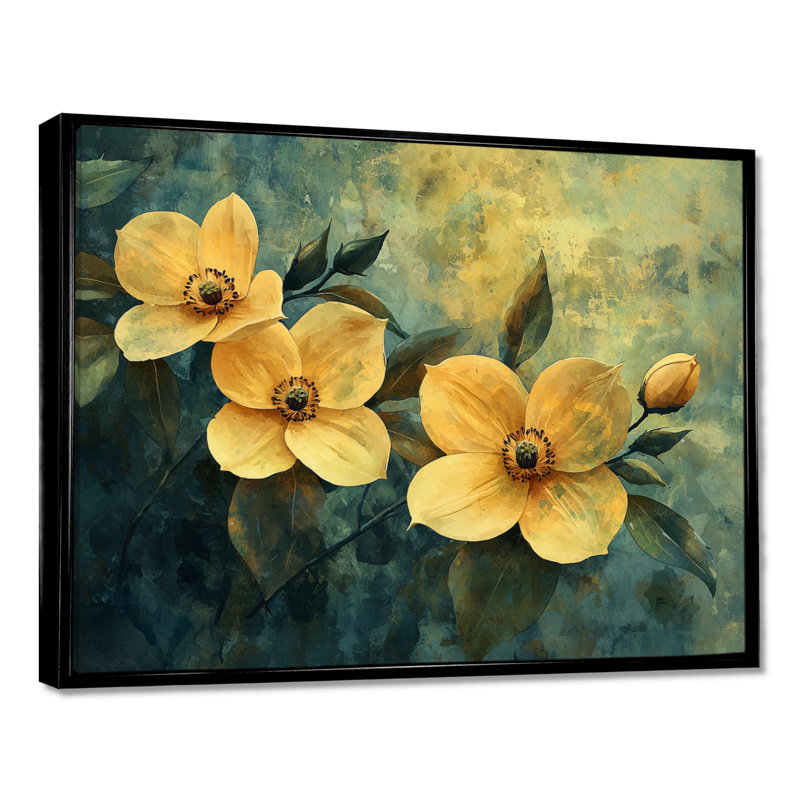 Jaci - Floral Wall Art, Noir, H 12 po x l 20 po, Impression encadrée flottante