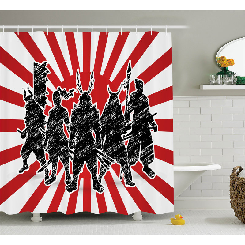 Rideau de douche et crochets de douche rétro japanese samurai, l 69 po x L 75 po