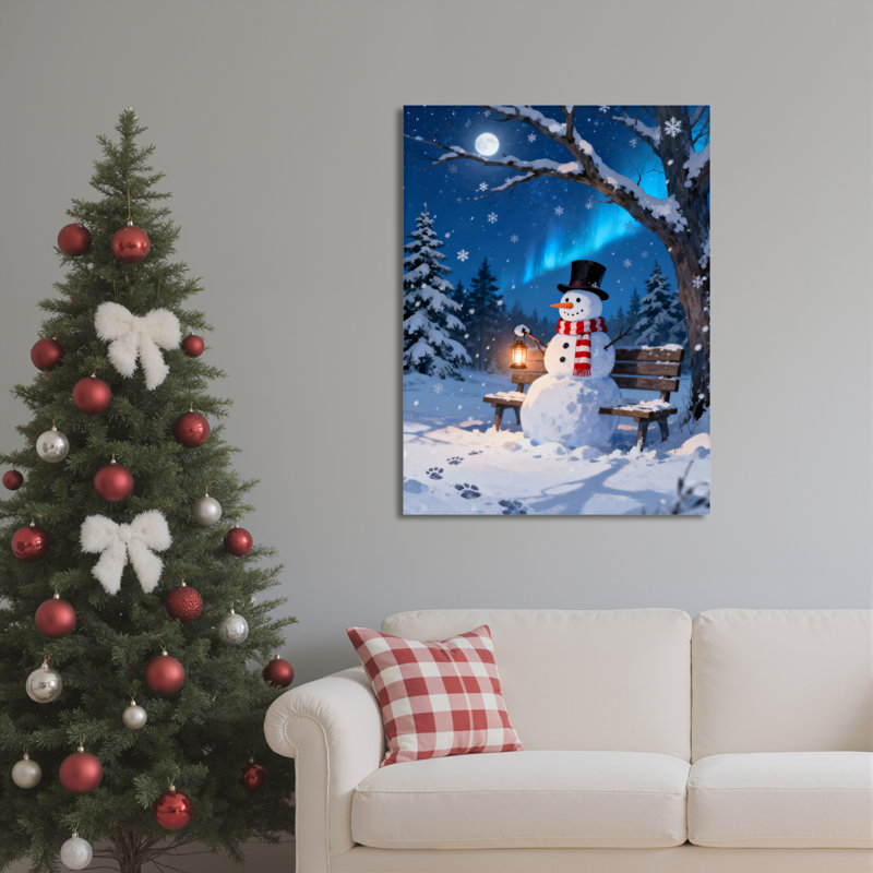 «Snowman Winter Night», art mural sur toile, H 36 po x l 24 po