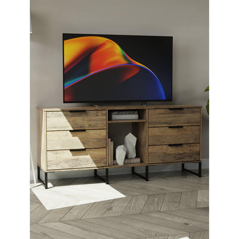 Hong Kong 6 Drawer Sideboard in Vintage Oak (Ready Assembled), Vintage Oak/Black