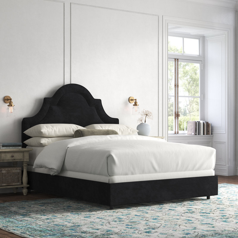 Avione Upholstered Standard Bed, California King, Classic Black Performance Velvet