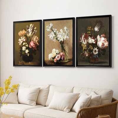 "Vintage Floral Print", imprimé sur toile encadré personnalisé - 3 pièces