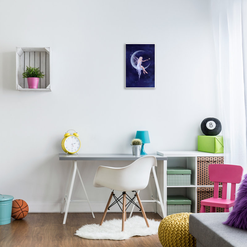 Art mural fée et croissant de lune par Rachel Anderson, H 19 po x l 13 po x P 0,5 po
