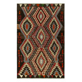 Hand Knotted Wool Geometric Area Rug in Black/Red/Beige