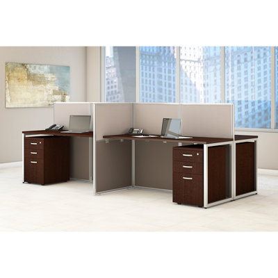 Easy Office 60W 4 Person Cubicle Desk with File Cabinets and 45H Panels