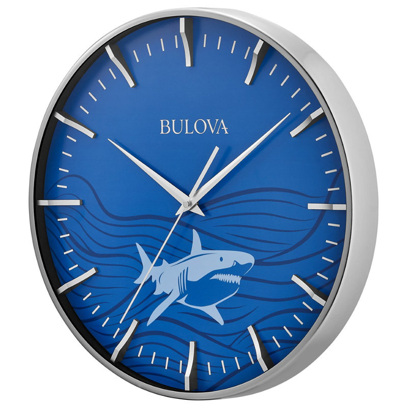 Bulova C4386 Great White Silent Sweep 16″ Wall Clock, Blue/Silver Great White Shark