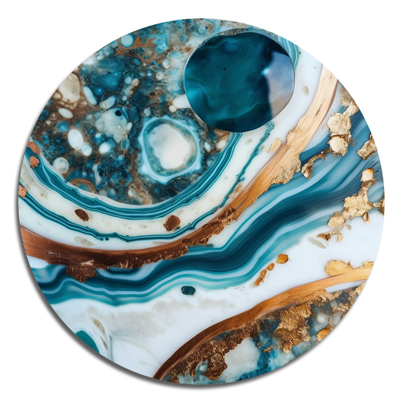 Océan, marbre, Hald, cercle abstrait, art abstrait rond en marbre sur métal, H 16 po x l 16 po x P 1 po