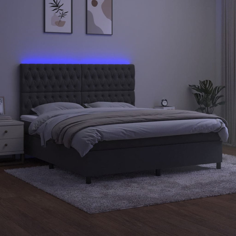 Lit tapissier Anstett, Gris foncé, Grand, Velours