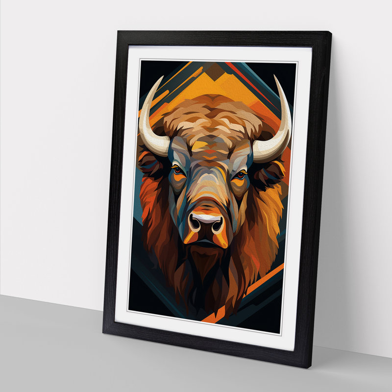 Bison Op No.2 - Single Picture Frame Print on Wood, 46cm H x 34cm W x 2cm D, Black Framed