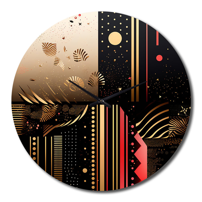 Boho Chic Celebration Geometric Circle Art IV - Abstract Spirals Wall Clock, Extra Large
