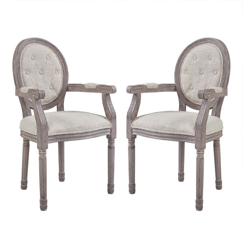 Modway Arise Vintage French Upholstered Fabric Dining Side Chair, Light Grey Velvet, 2