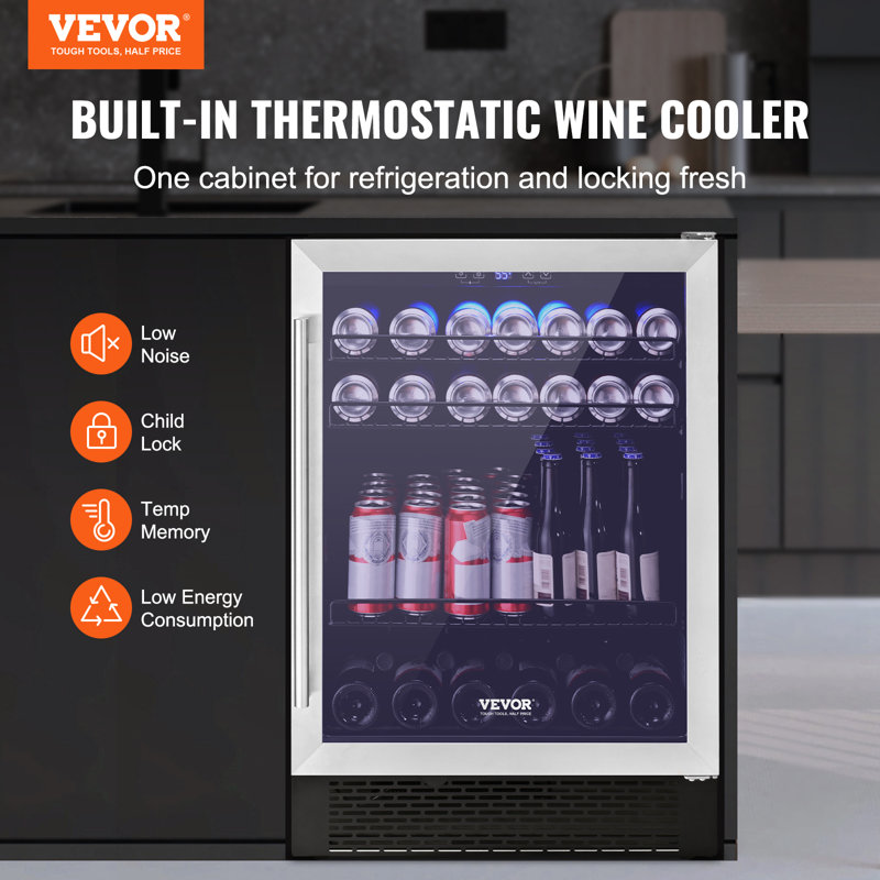 Black Stainless Steel Freestanding Beverage Refrigerator with Interior Lighting
