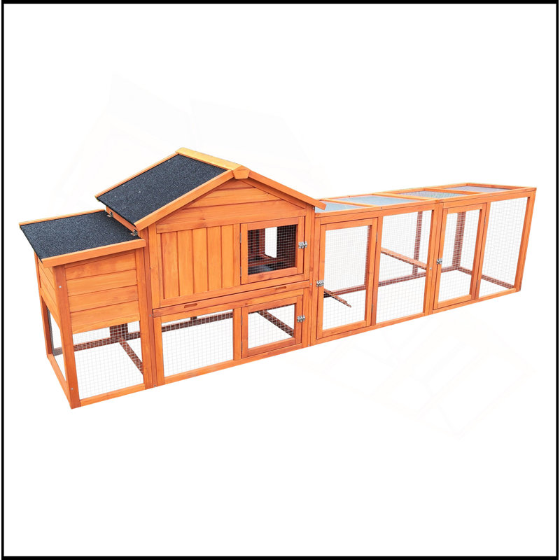 Poulailler en bois 111,5 po, grand poulailler extérieur avec cage de volaille, cage à lapin et huche, panneau UV imperméable pour la cour extérieure