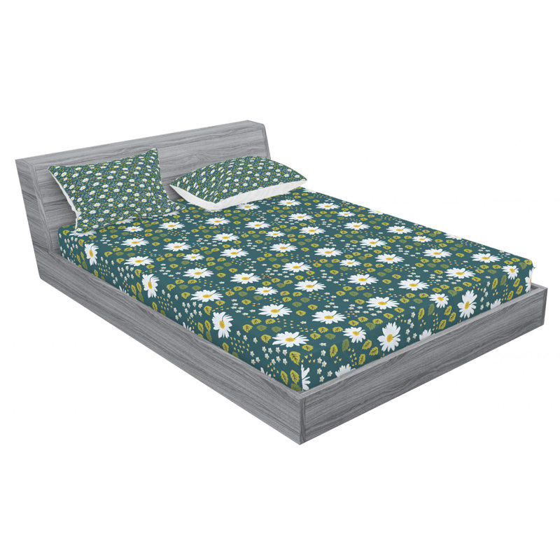 Microfiber Floral Sheet Set, Queen Sheet Set with Fitted Sheet, Daisy Floral