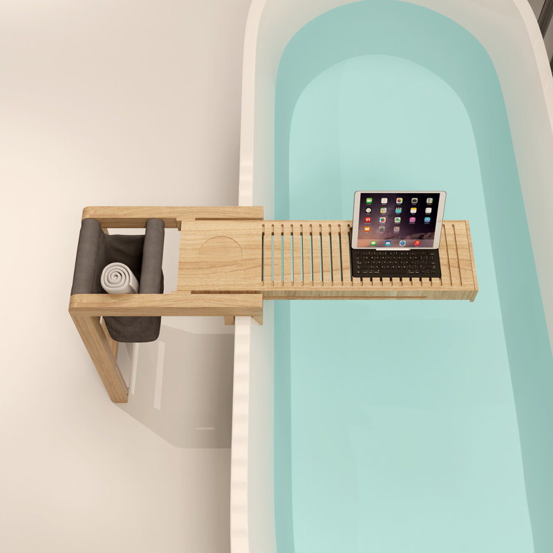 Plateau de baignoire Caddy, grand plateau de baignoire en bambou, plateau de table de bain extensible de 32,56 po à 52,95 po avec porte-gobelet pour salle de bain
