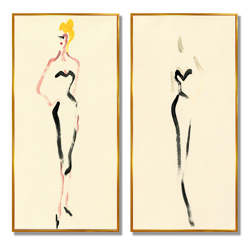 «Fashion Woman», impression sur toile 2 pièces, H 32 po x l 32 po x P 1 po, Cadre flottant doré