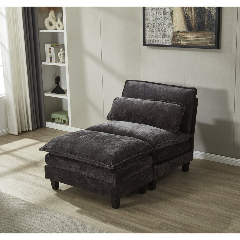 Luqi Middle Chair And Ottoman, Black Chenille