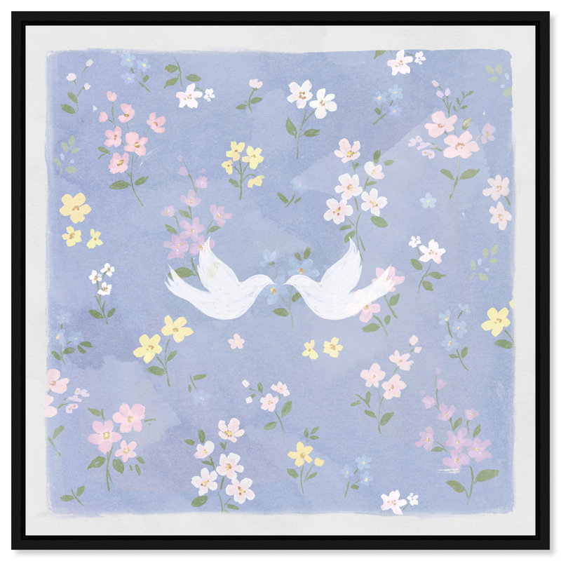 Love Doves Print by Oliver Gal, 17"H x 17"W, Black Floater Frame