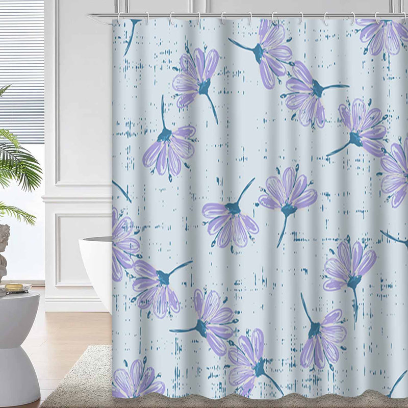 Rideau de douche imperméable à motif floral avec 12 crochets, L 72 po x l 84 po