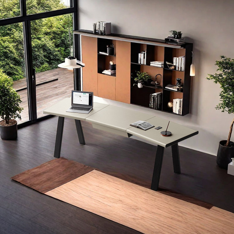 Bureau à forme libre Maksimas, Blanc gris, H 29,53 po x l 62,99 po x P 27,56 po