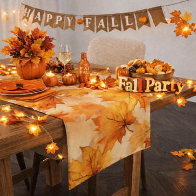 Décorations d'automne pour la maison - Chemin de table feuilles d'automne | Décoration d'automne pour l'Action de grâce Friendsgiving intérieur et extérieur - Centre d'automne