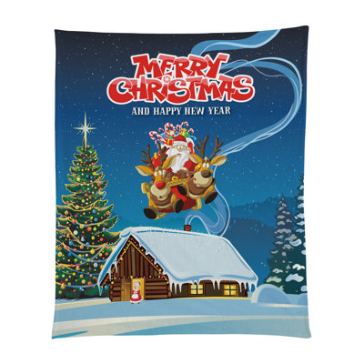 Couverture en peluche douce 50 po x 60 po avec envers blanc Merry Christmas Santa