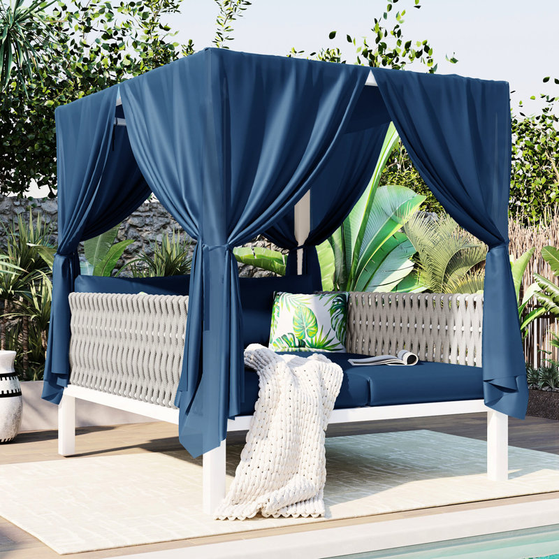 Patio Sunbed - Water- Cushions, Frame, Versatile For Outdoor Lounging, 70.9''H X57.5''W X 57.5''D, 650Lbs Weight Capacity, Comfortable Pillows Upholstery Relaxing Spot