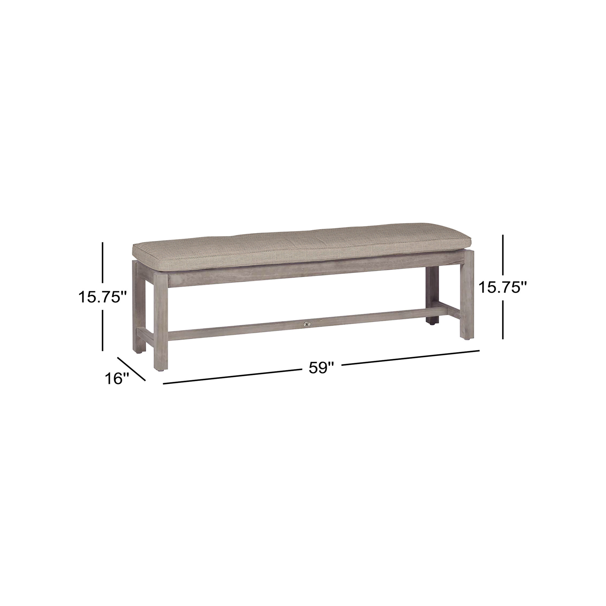 Club Outdoor Backless Bench 59 in., Oyster Teak, Dove Sunbrella® Linen, Welt