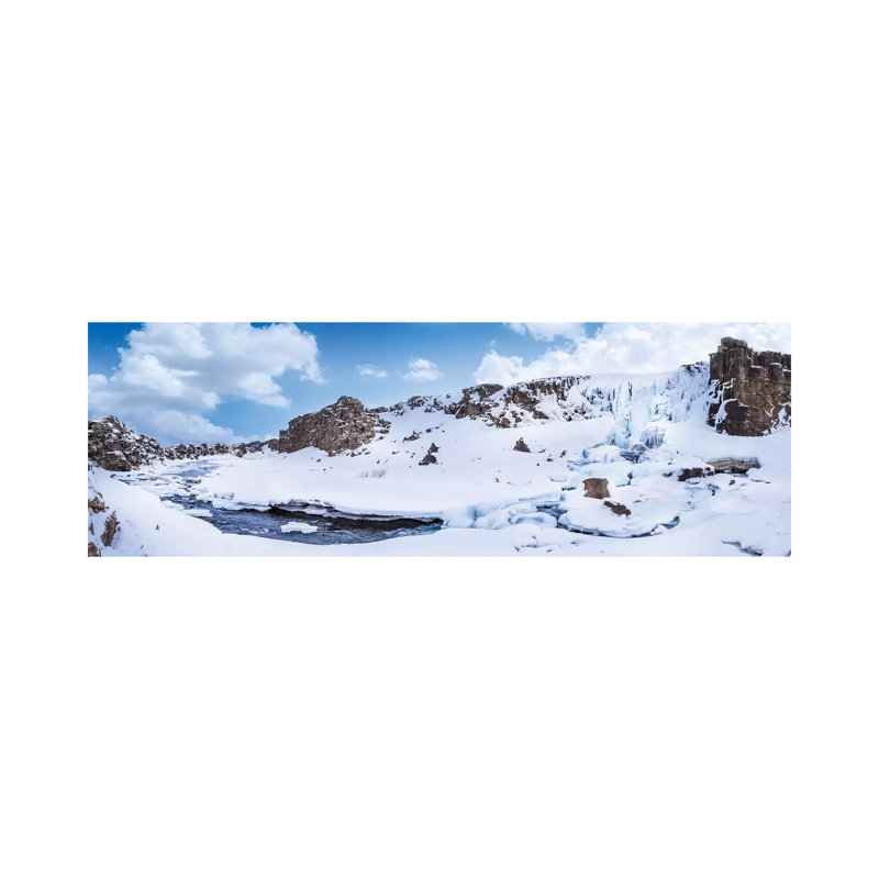 Iceland Oxararfoss In Winter | Panorama by Melanie Viola - Wrapped Canvas Panoramic Print