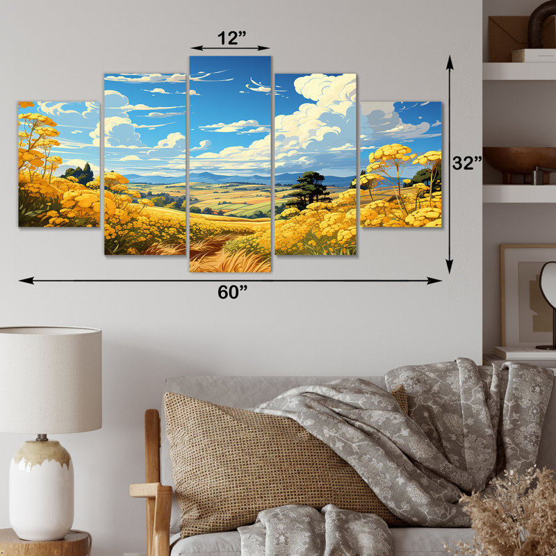 Fleurs jaunes «Meadow Landscape II», ensemble d'art mural prairies