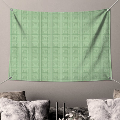 Green Greek Key Pattern Wall Tapestry - Greek Key Wall Decor