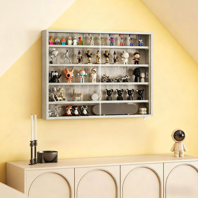 Grey Wall-Mounted Display Case  for Model Cars, Clear Door for Stylish Collectible Showcase