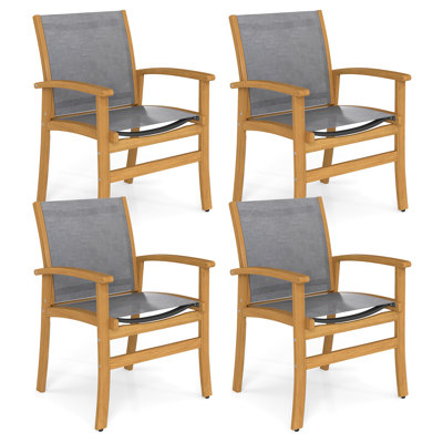 4 Pcs Outdoor Dining Chairs Acacia Wood Patio Chairs With Breathable Fabric Seat by Lark Manor