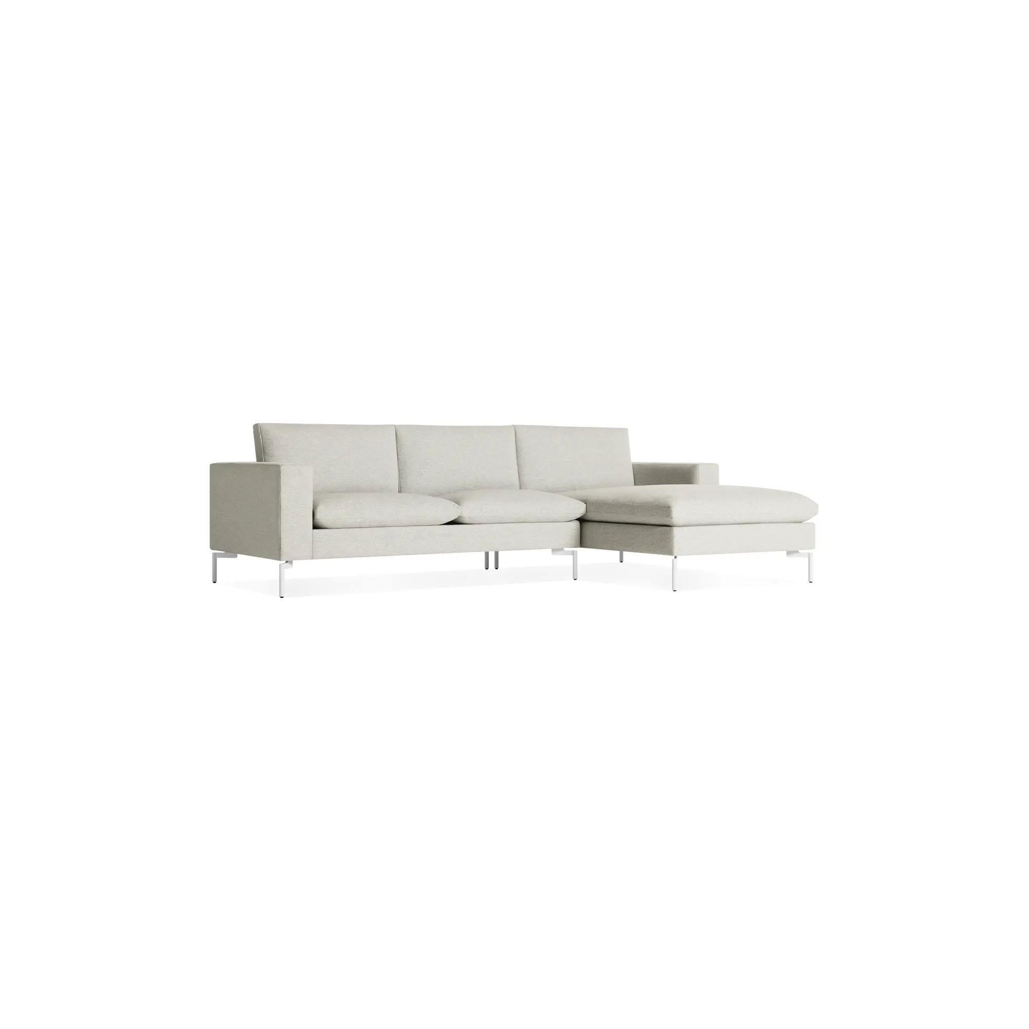 New Standard Upholstered Chaise L-Sectional, Right Hand Facing, Maharam Mode/Clavicle 100% Polyester, White