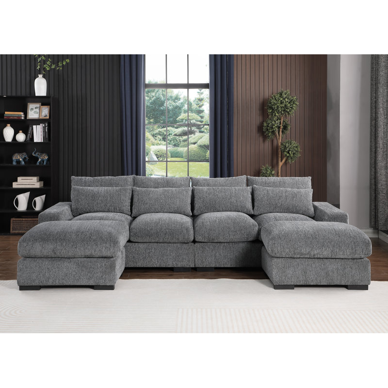 Canapé modulaire à méridienne rembourré Mauralia, Gris chenille