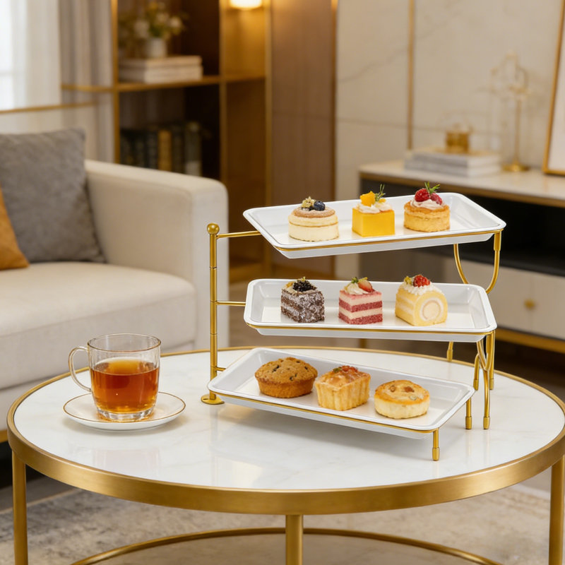 Rotate The European-style Rectangular Cake Stand,gold