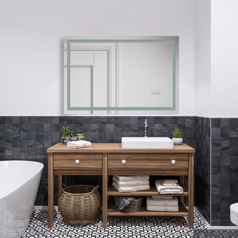 Frameless Led Bathroom Mirror,3 Colors Dimmable,anti-fog,memory Function,wall Mounted Lighted Vanity Mirror, 32" x 40"