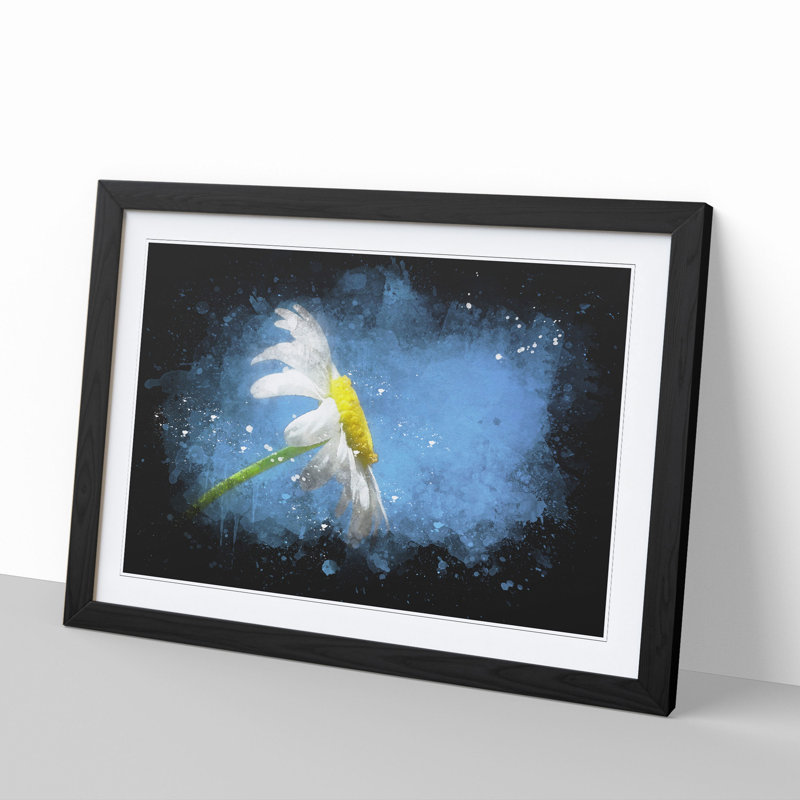 White Daisy Flower - Picture Frame Graphic Art, Black Framed, 48cm H x 65cm W x 2cm D