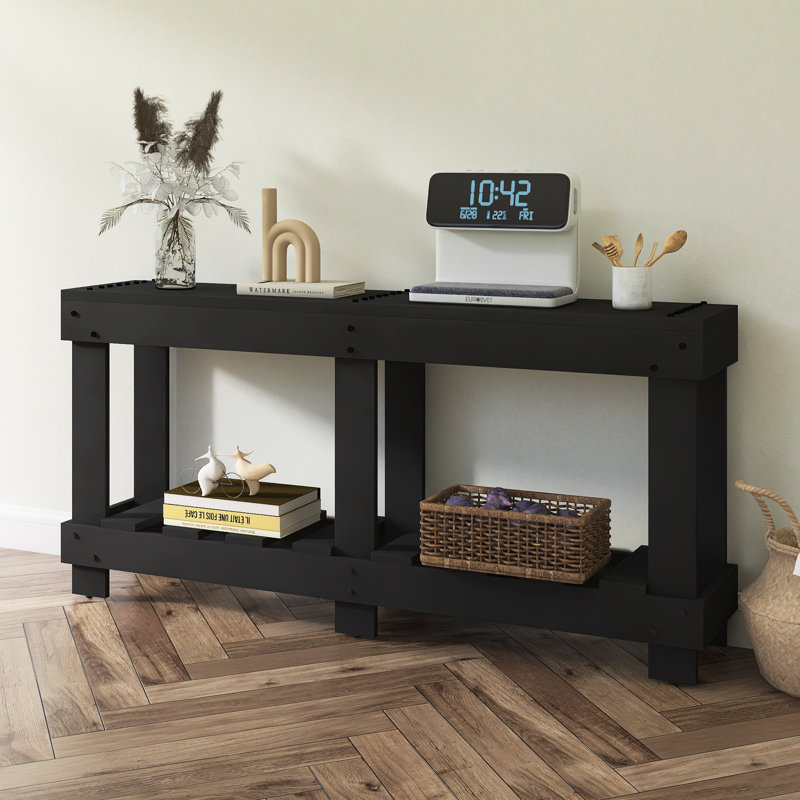 62.9" Vintage Entryway Table - Fir Solid Wood With Natural Grain, Black, Black, Black