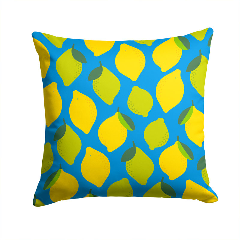 Coussin intérieur / extérieur Lemons and Limes, 14 po x 14 po, Bleu / Jaune