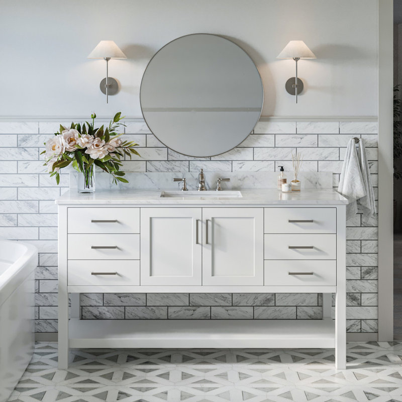 Magnolia Bath Vanity Rectangular Basin S061SCW2R, White, 61", Rectangular