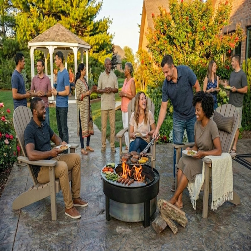 The Forge Round Steel Smokeless Fire Pit, Black/Gray